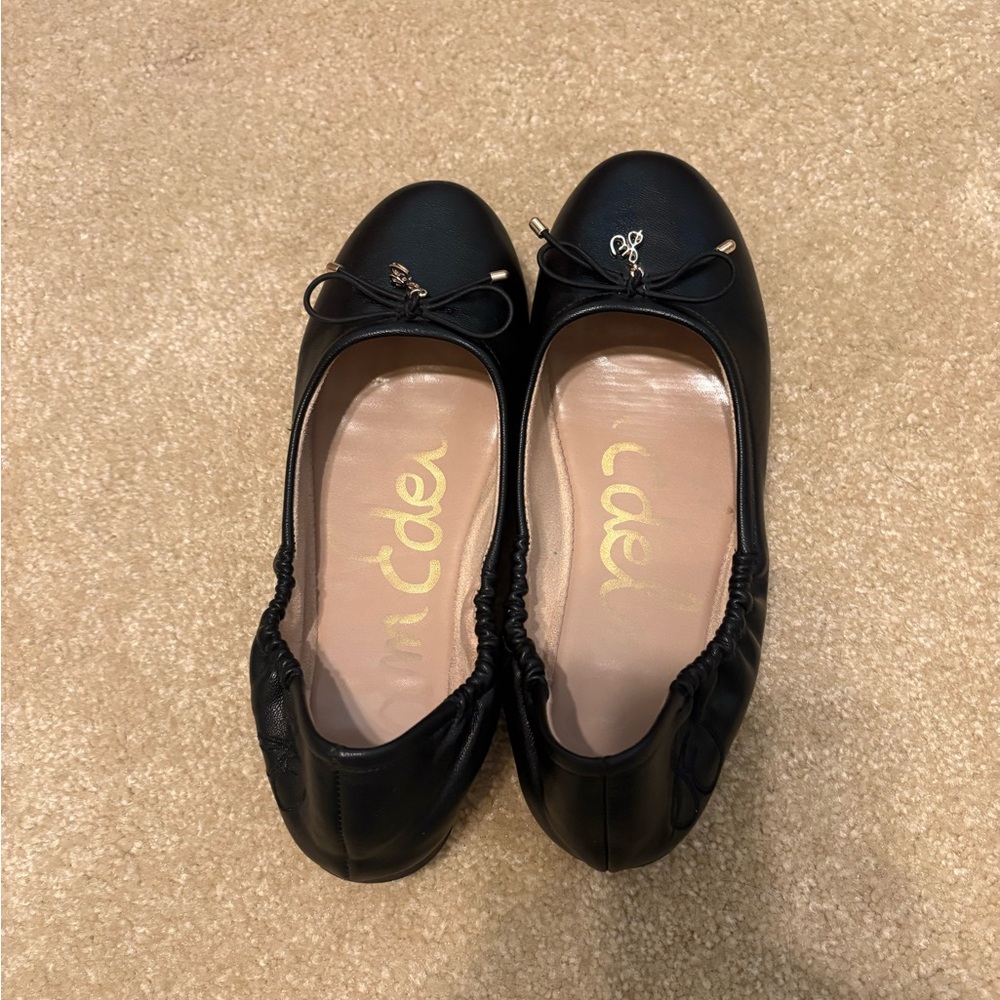 Sam Edelman Black Leather Bow Ballet Flats for Kids